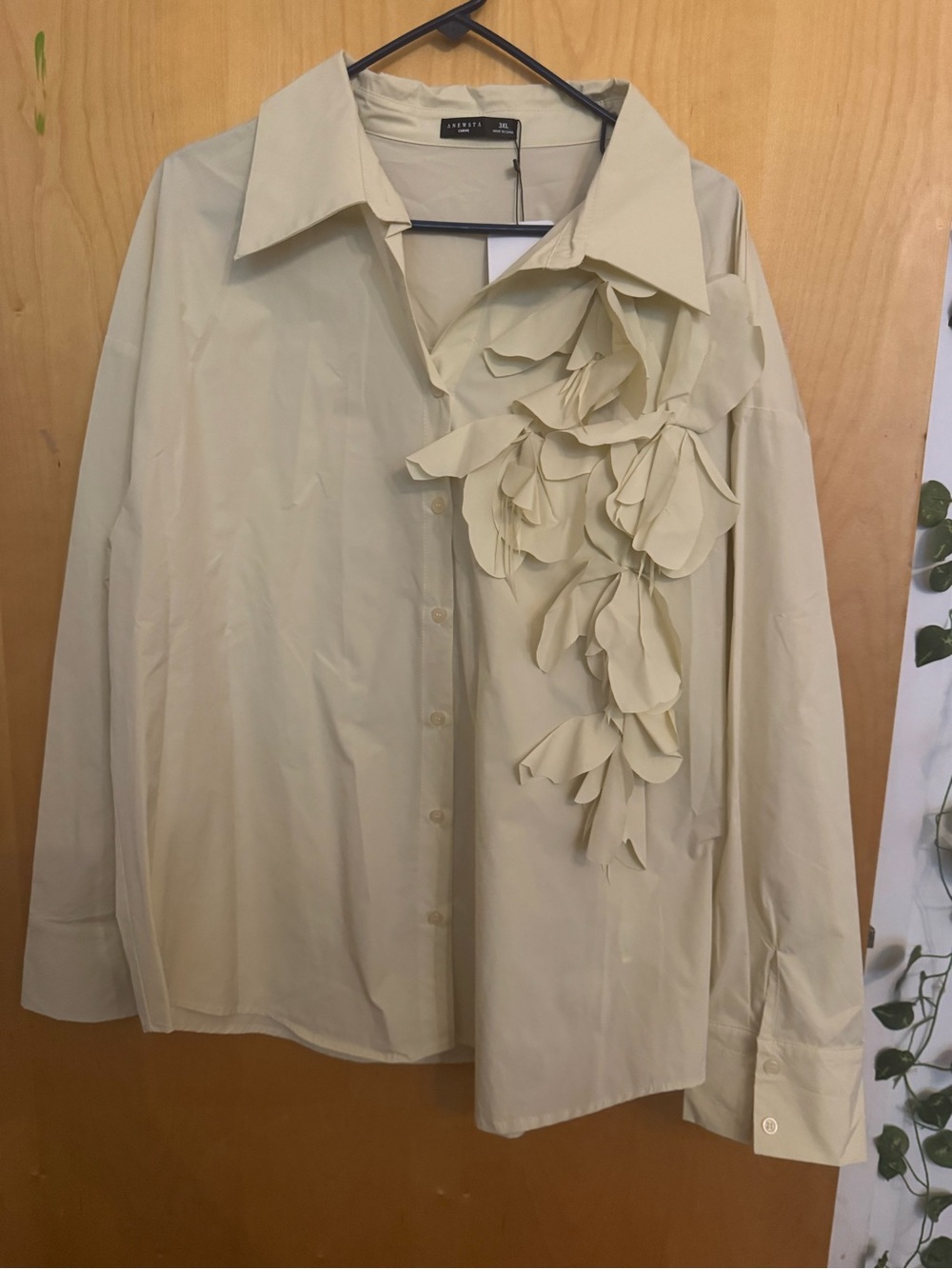 NWT ANEWSTA Curve 3XL Statement Shirt in Light Beige / Ecru